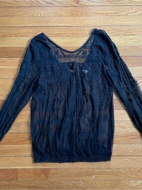 Free People Sheer Black Long-Sleeve Lace Blouse